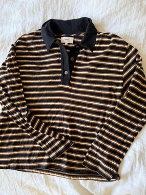 XiRENA Black, Tan and White Striped Polo Shirt